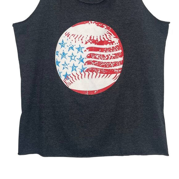 Patriotic Baseball Graphic Tank Top Womens Medium Gray Racerback Flag - Picture 4 of 7